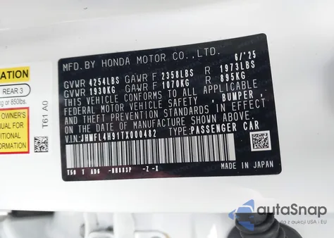 2026 Honda Civic Hybrid Sport Touring from USA, damaged, VIN JHMFL4H91TX000482